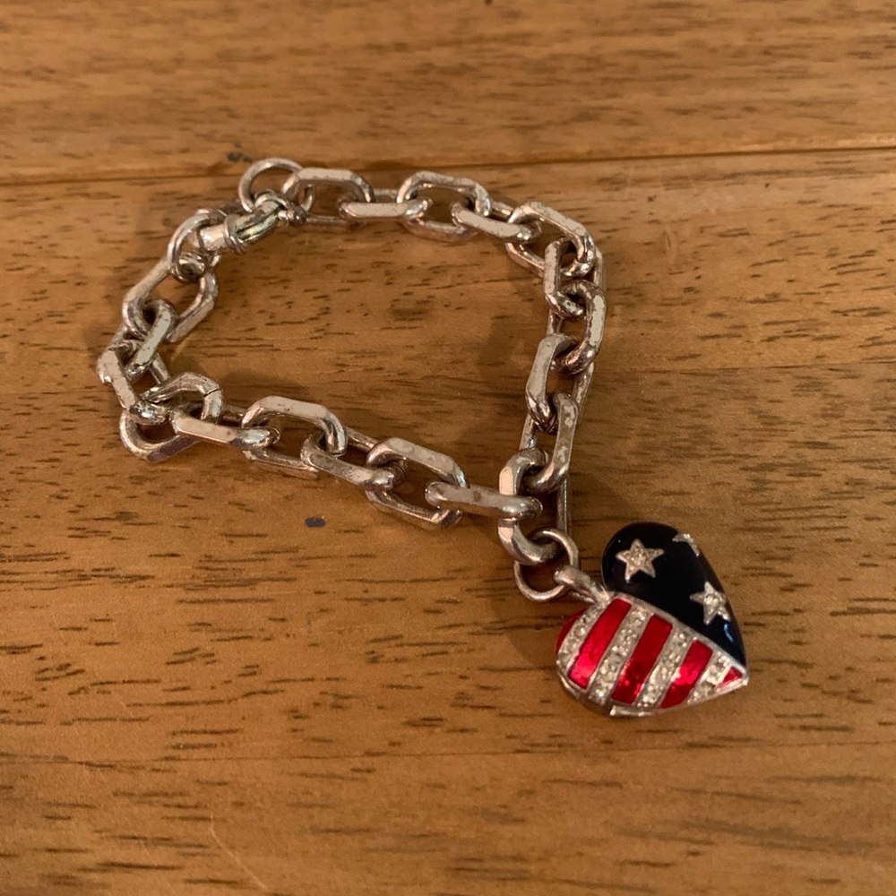 Patriotic Heart Flag Chunky Locket Bracelet
